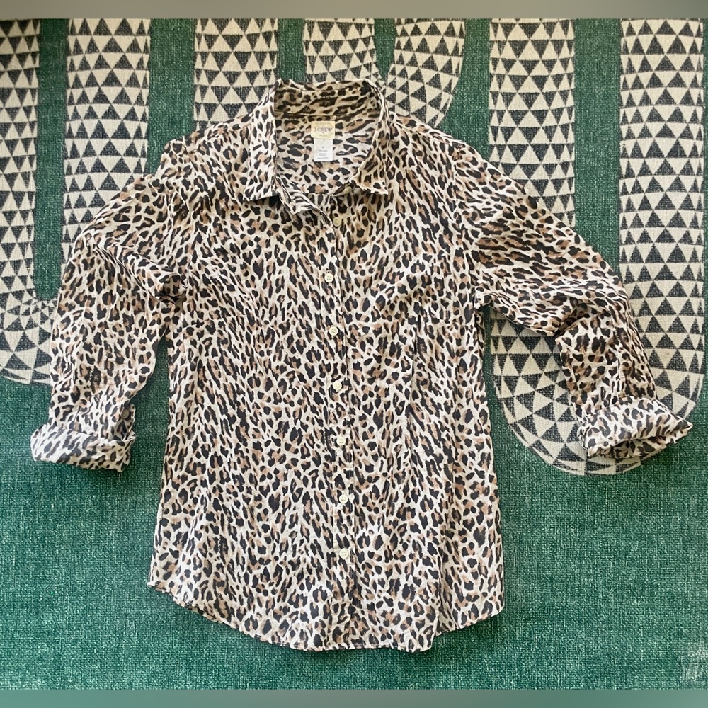 J CREW | Women’s Leopard Lightweight Button-Front | The Perfect Shirt | Small